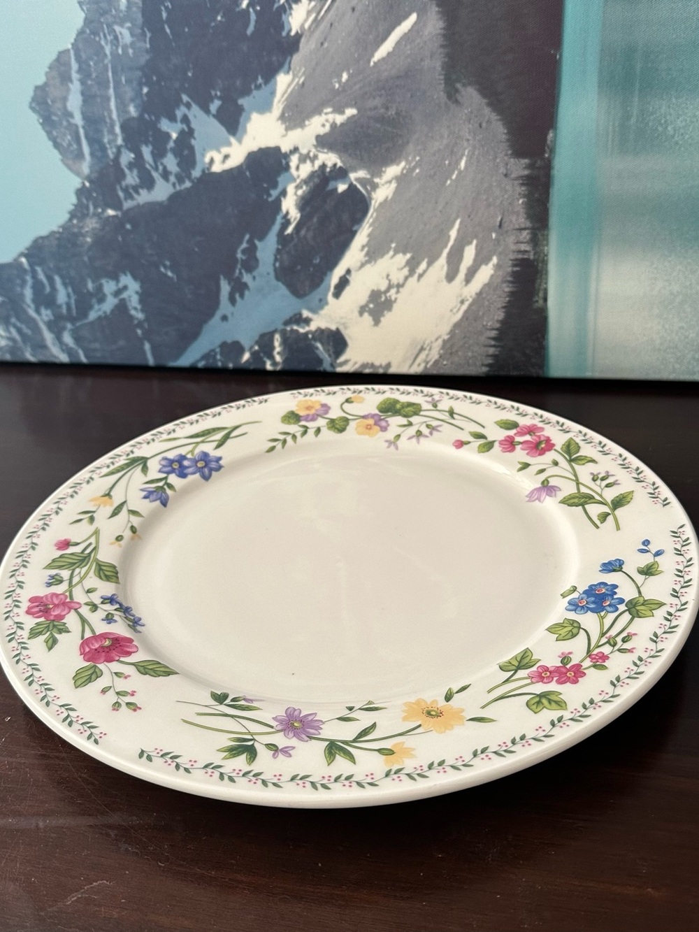 Farberware White Dinner Plate with Multicolor Floral Border